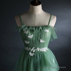 Light Green Gradient Straps Long A-Line Prom Dress, Beautiful Evening Dress Party Dresses