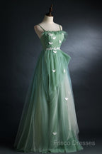 Light Green Gradient Straps Long A-Line Formal Prom Dress, Beautiful Formal Dress Party Dress