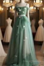 Light Green Gradient Straps Long A-Line Formal Prom Dress, Beautiful Formal Dress Party Dress