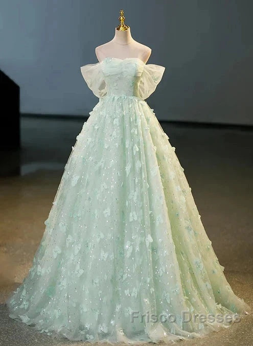 Light Green Lace Sweetheart Long Formal Dress Formal Prom Dress Off Shoulder A Line Floor Length Beautiful