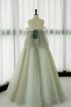 Light Green Off Shoulder Tulle Long Formal Prom Dress A-Line Green Party Dress