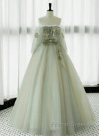 Light Green Off Shoulder Tulle Long Formal Prom Dress A-Line Green Party Dress