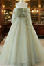 Light Green Off Shoulder Tulle Long Formal Prom Dress A-Line Green Party Dress