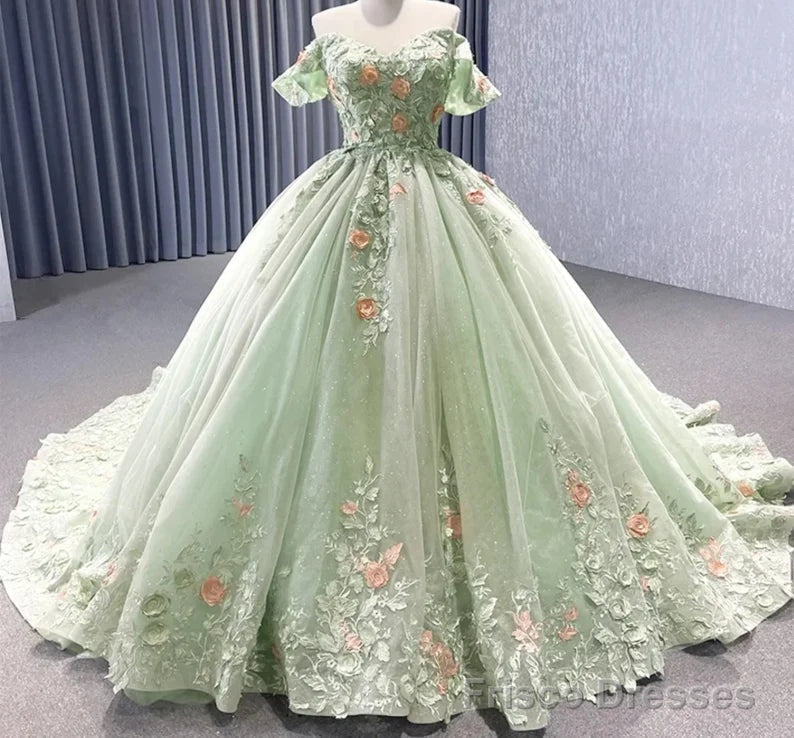 Light Green Off The Shoulder Lace Up Back Ball Gown Quinceanera Dress Main image