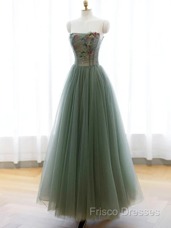 Light Green Sweetheart A-Line Formal Prom Dress, Green Long Party Dress With Lace Applique Secondary image