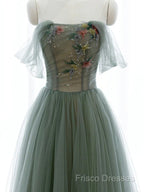 Light Green Sweetheart A-Line Formal Prom Dress, Green Long Party Dress With Lace Applique