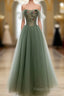 Light Green Sweetheart A-Line Formal Prom Dress, Green Long Party Dress With Lace Applique