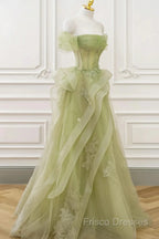 Light Green Sweetheart Beaded Off Shoulder Party Dress, Light Green Tulle Formal Prom Dress