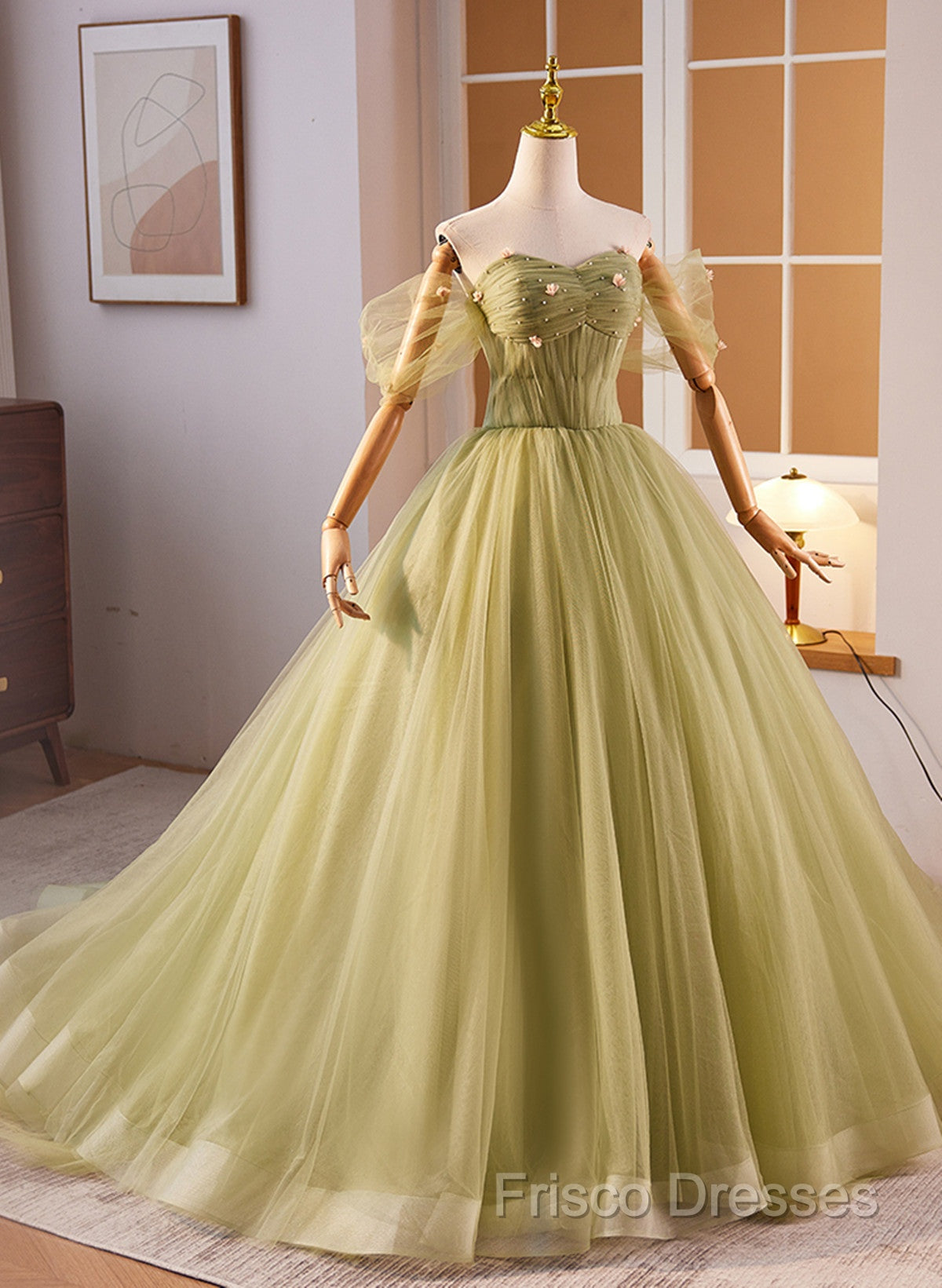 Light Green Sweetheart Tulle Long Formal Dress, Light Green Formal Prom Dress Party Dress