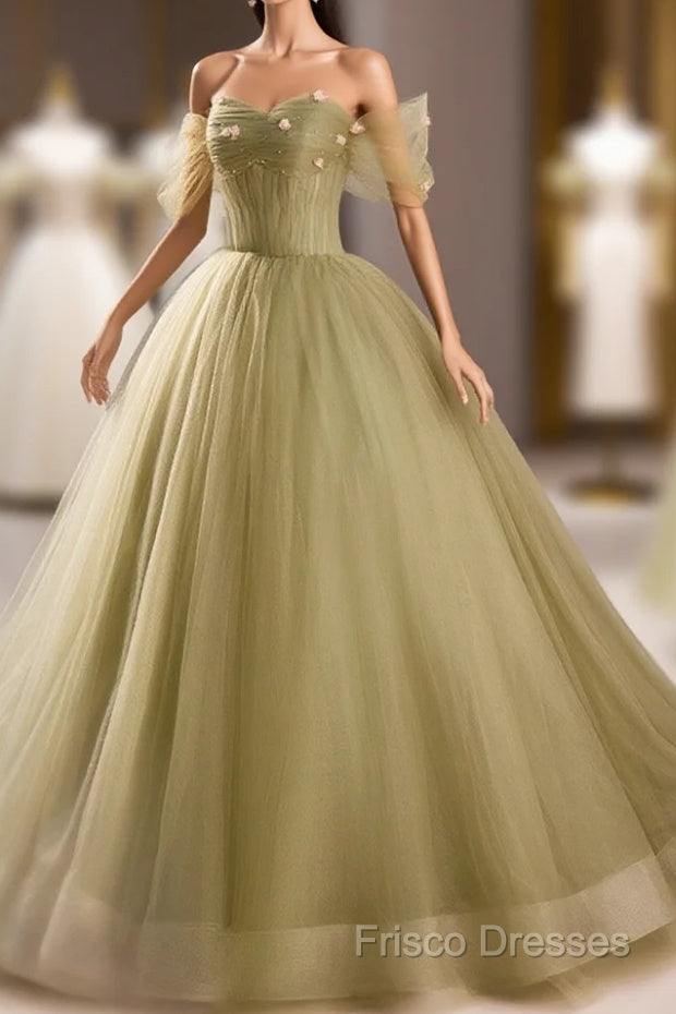Light Green Sweetheart Tulle Long Formal Dress, Light Green Formal Prom Dress Party Dress