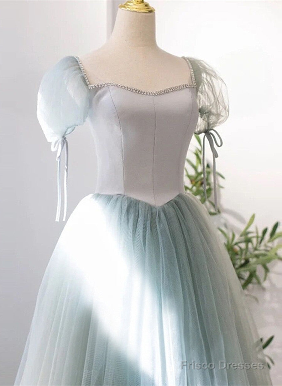 Light Green Tulle And Satin Beaded Long Prom Dress, A-Line Tulle Formal Dress Secondary image