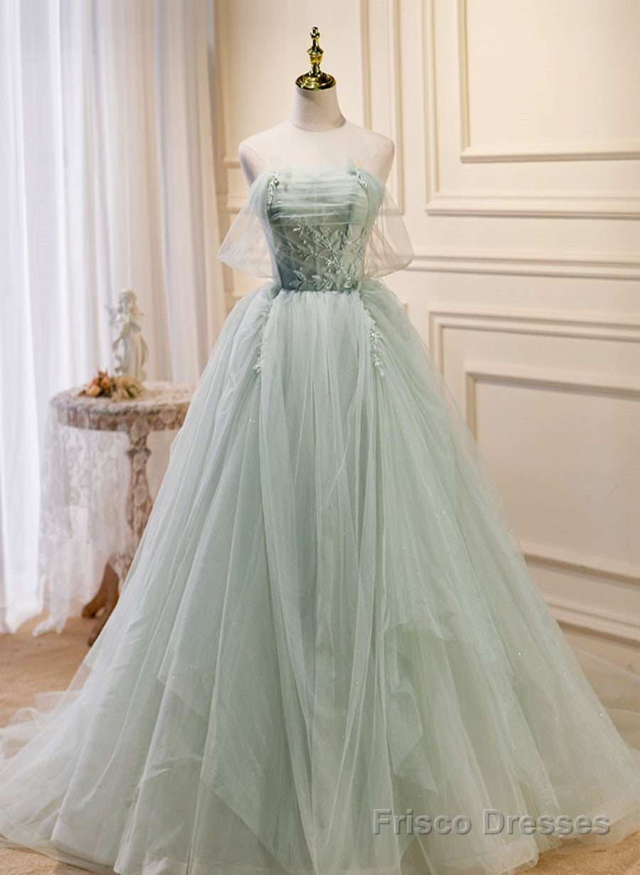 Light Green Tulle Beaded Sweetheart Long Prom Dress, A-line Green Formal Dress Secondary image