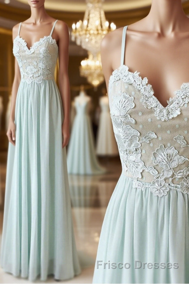 Light green tulle lace long Formal Prom Dresses, green evening Dresses Main image