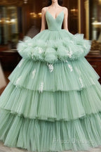 Light Green Tulle Layers Low Back Formal Prom Dress, Light Green Sweet 16 Dress