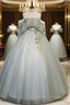 Light Green Tulle Long Party Dress Sweet 16 Dress, Off Shoulder Formal Prom Dress