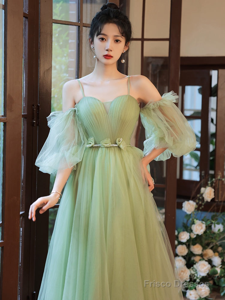 Light Green Tulle Simple Sweetheart Party Dresses, Green Long Prom Dresses Secondary image