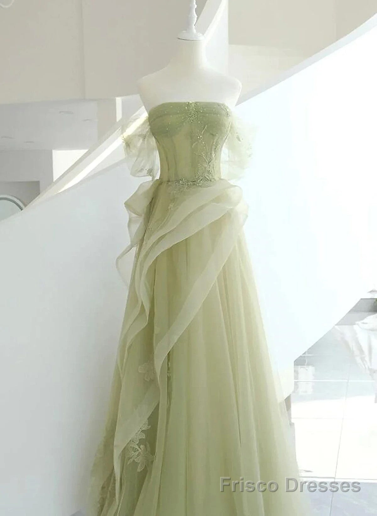 Light Green Tulle with Beaded A-line Prom Dress Light Green Evening Dress Party Dress Main image