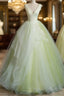 Light Green V-Neckline Tulle Long Party Dress, Light Green Sweet 16 Dress