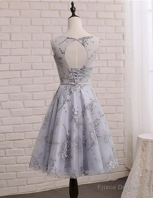 Light Grey Short Tulle With Applique Party Dress, Beautiful Homecoming Dresses
