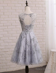 Light Grey Short Tulle With Applique Party Dress, Beautiful Homecoming Dresses