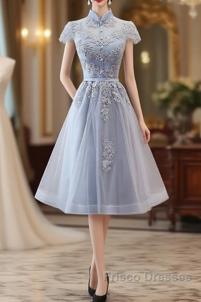 Light Grey Tulle With Lace Short Party Dress Homecoming Dress Main image