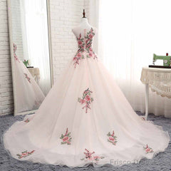 Light Pink Ball Gown Quinceanera Dress With Flowers Embroidery, Pink Tulle And Organza Party Dress