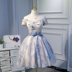 Light Pink Cute Short Tulle With Floral Lace Homecoming Dress, Short Prom Dress Graduation Dress