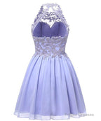 Light Pink Halter Chiffon Lace Applique Party Dress, Handmade Formal Dress