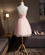 Light Pink Halter Tulle And Lace Lovely Knee Length Formal Dress, Cute Party Dress, Pink Formal Prom Dress