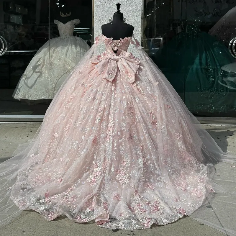 Light Pink Quinceanera Dress Off-Shoulder Lace Appliques Ball Gown Secondary image