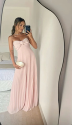 Light Pink Strapless Chiffon Long Prom Dress Evening Party Dress