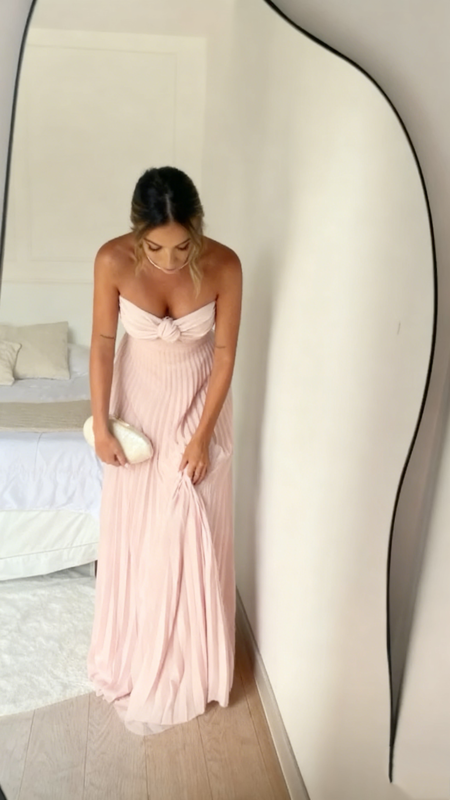 Light Pink Strapless Chiffon Long Prom Dress Evening Party Dress