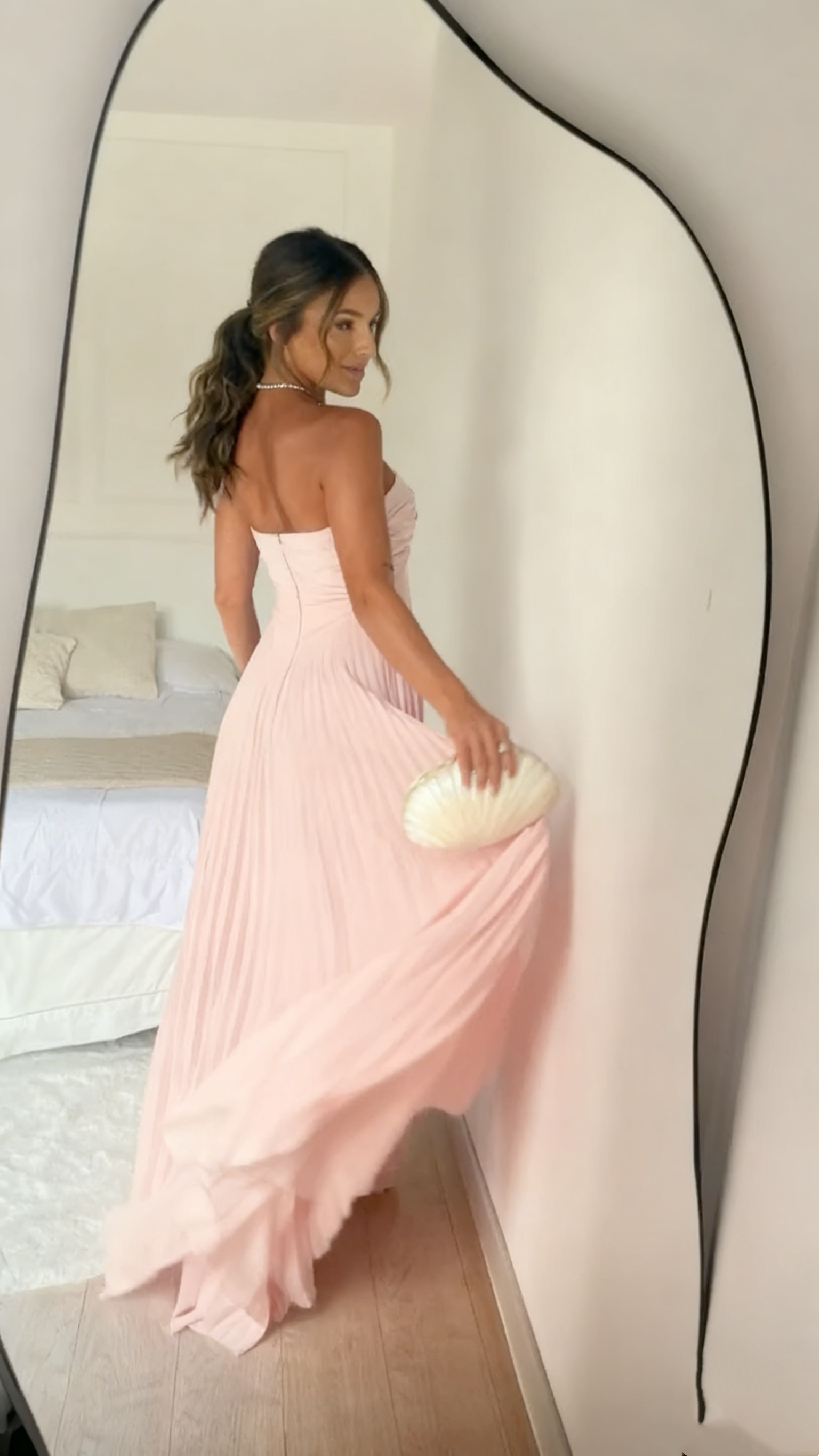 Light Pink Strapless Chiffon Long Prom Dress Evening Party Dress