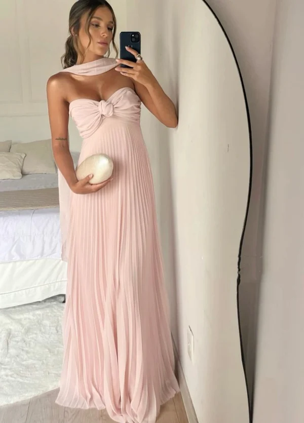 Light Pink Strapless Chiffon Long Prom Dress Evening Party Dress Main image