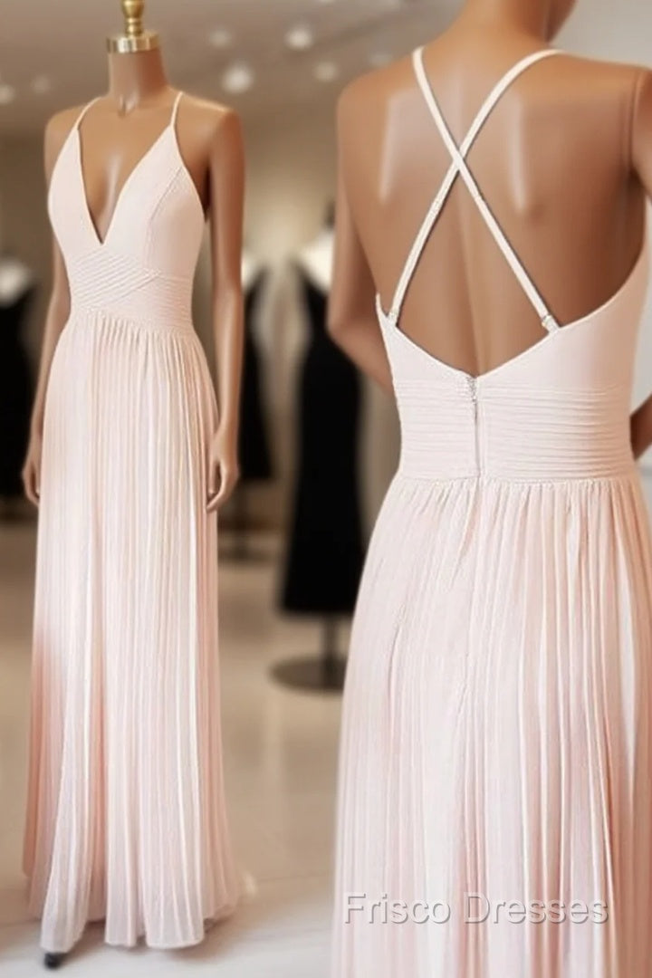 Light Pink V Neck Chiffon Long Formal Prom Dress, Pink Formal Dress Main image