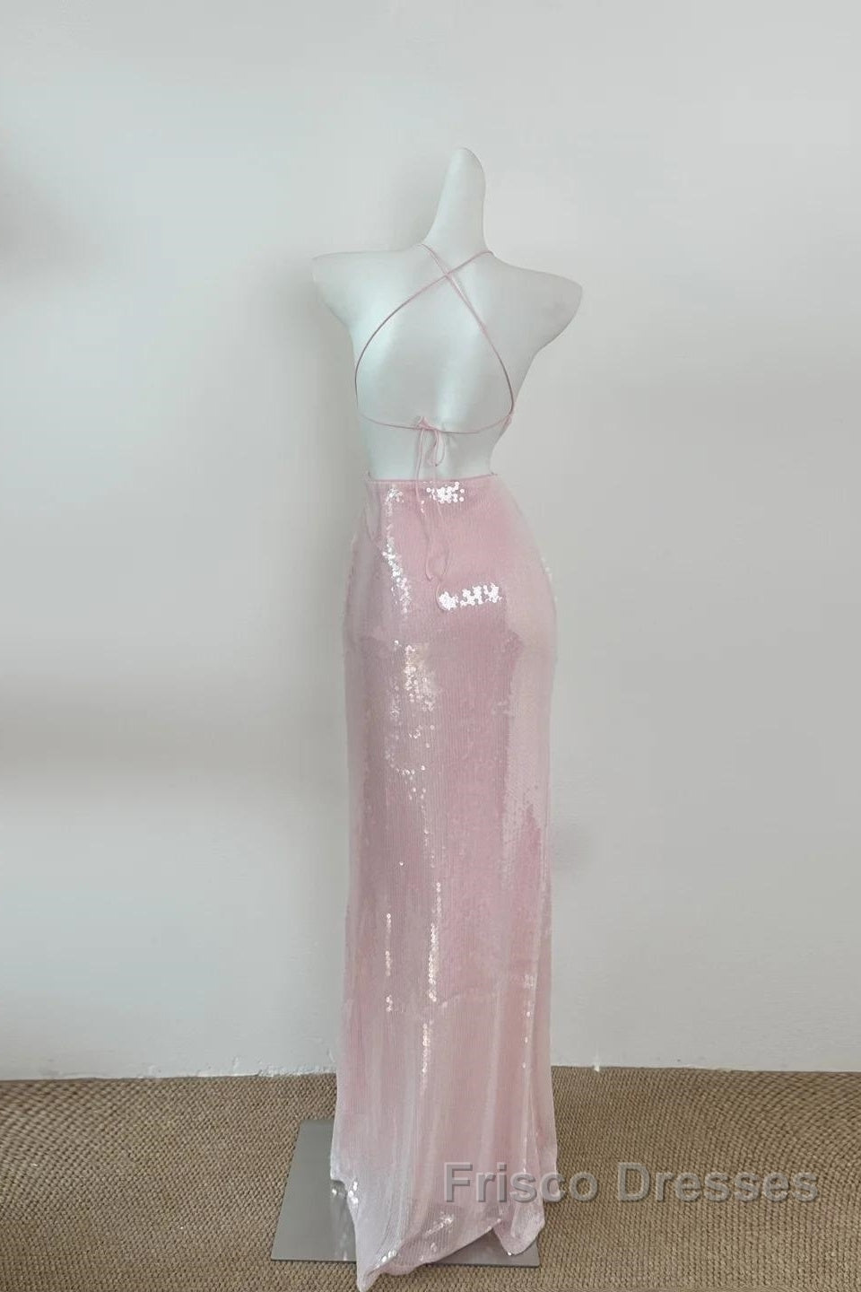 Light Pink V Neck Sheath Sequined Formal Prom Dress Birthday Dress