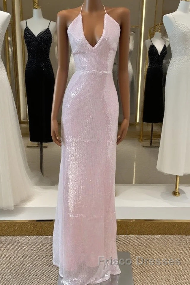 Light Pink V Neck Sheath Sequined Formal Prom Dress Birthday Dress Main image