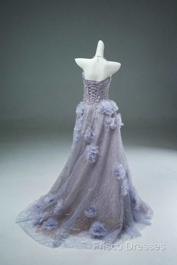 Light Purple A-Line Off-The-Shoulder Tulle Sequin Long Formal Prom Dress, Sweet Appliqu Beaded Formal Dress Secondary image