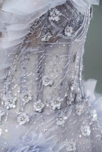 Light Purple A-Line Off-The-Shoulder Tulle Sequin Long Formal Prom Dress, Sweet Appliqu Beaded Formal Dress