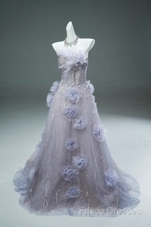 Light Purple A-Line Off-The-Shoulder Tulle Sequin Long Formal Prom Dress, Sweet Appliqu Beaded Formal Dress