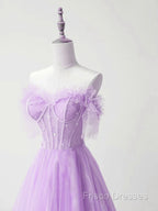 Light Purple A-Line Sweetheart Tulle Formal Dress, Light Purple Long Formal Prom Dress