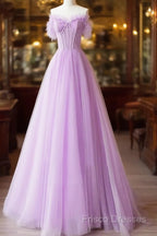 Light Purple A-Line Sweetheart Tulle Formal Dress, Light Purple Long Formal Prom Dress