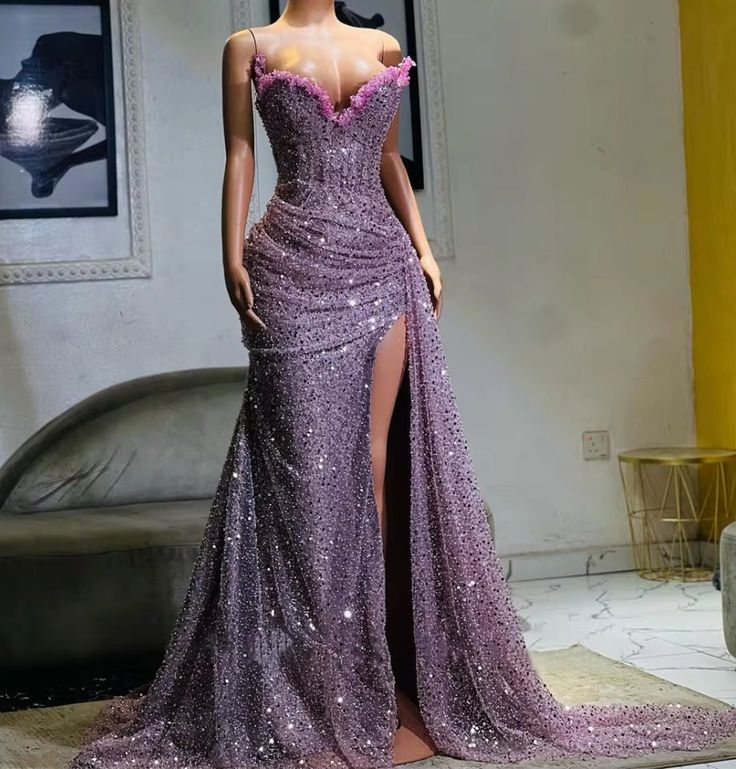 Light Purple High Split Evening Dresses, Sweetheart Mermaid Prom Dresses, Elegant Dresses For Wedding Main image