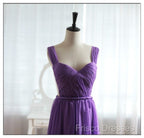 Light Purple Cap Sleeves/Long Sleeves Backless Chiffon Formal Prom Dress, Purple Bridesmaid Dress