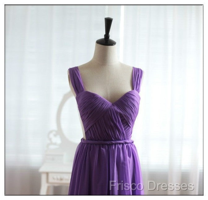 Light Purple Cap Sleeves/Long Sleeves Backless Chiffon Formal Prom Dress, Purple Bridesmaid Dress