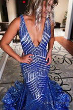 Light Purple Deep V Neck Sequin Mermaid Prom Dress