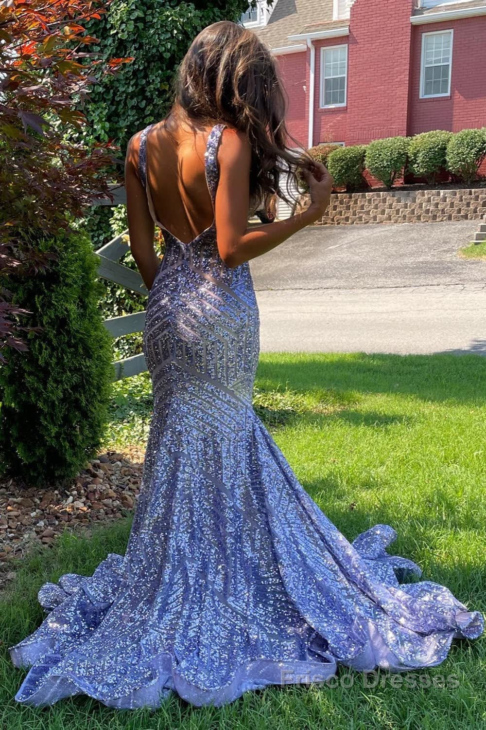 Light Purple Deep V Neck Sequin Mermaid Prom Dress Secondary image