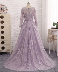 Light Purple Evening Dress Formal Party Gown,Round Collar Lace Prom Dress
