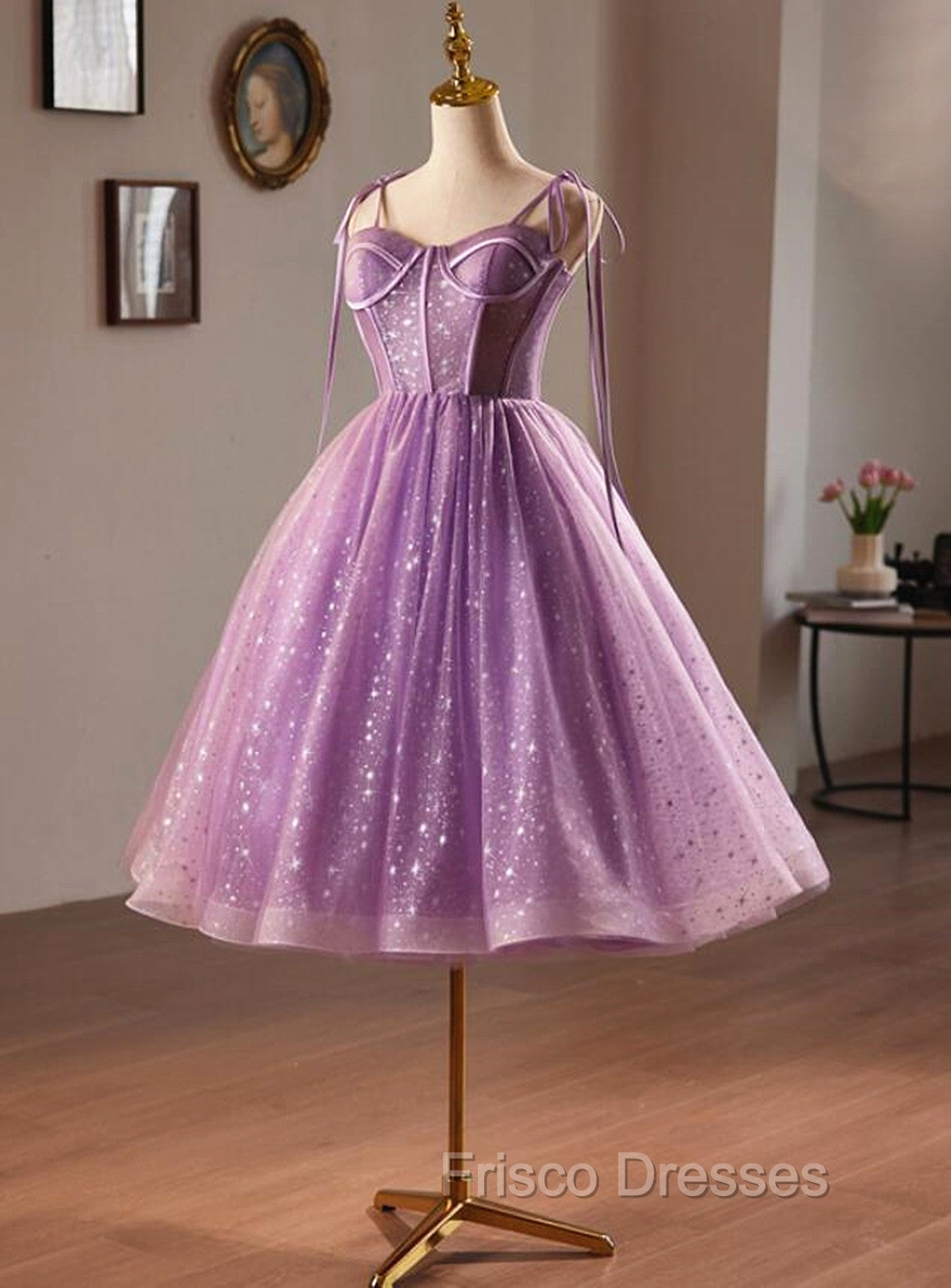 Light Purple Knee Length Straps Party Dress, Light Purple Homecoming Dress Secondary image