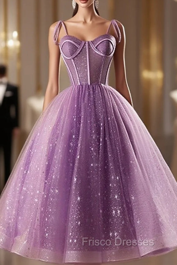 Light Purple Knee Length Straps Party Dress, Light Purple Homecoming Dress